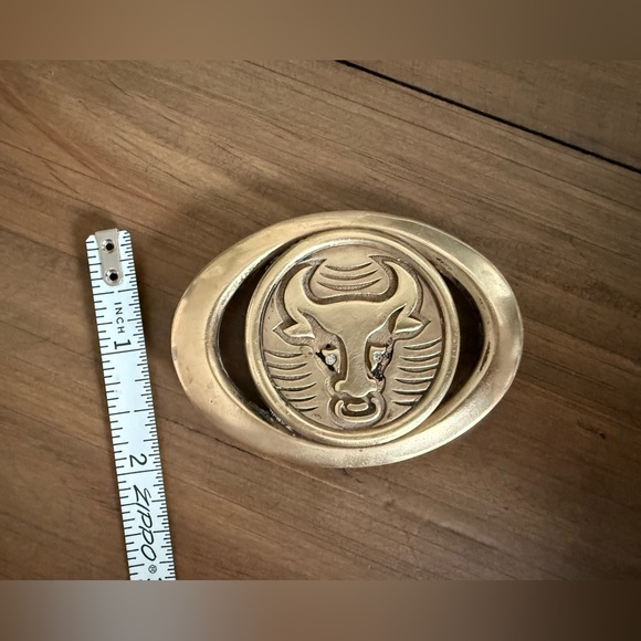 Vintage Brass Bull Belt Buckle • Taurus Zodiac Steer Head Western Rodeo - Picture 7 of 7